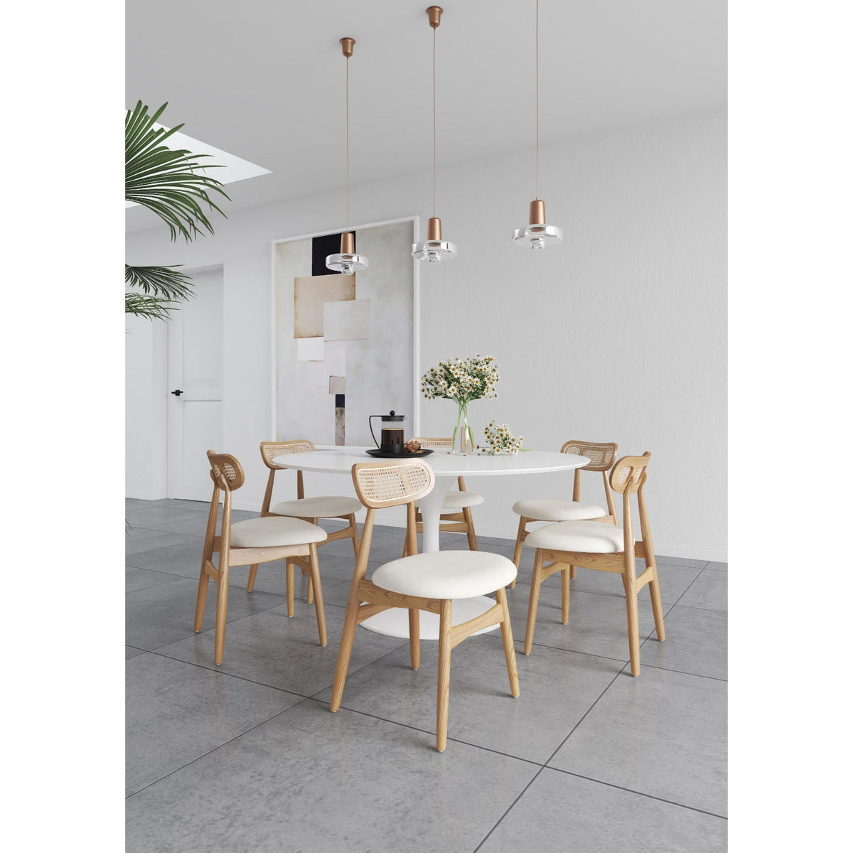 Dining Chair Set with Cane Backrest - Black or Light Brown