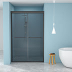 Double Sliding Glass Shower Door with Tempered Glass - Matte Black