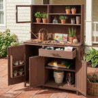 Solid Fir Wood Potting Bench with Hutch - Brown or Gray