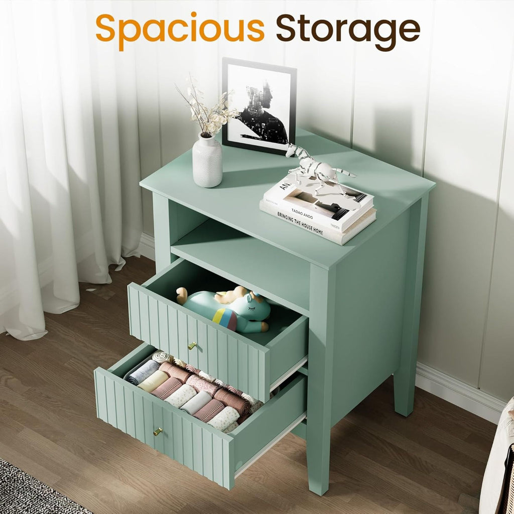 Fluted Nightstand with 2 Drawers and Soft-Close Slides - Multiple Colors