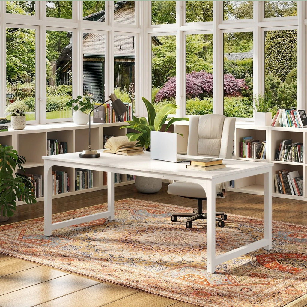 Large Executive Desk with Thick Frame - White