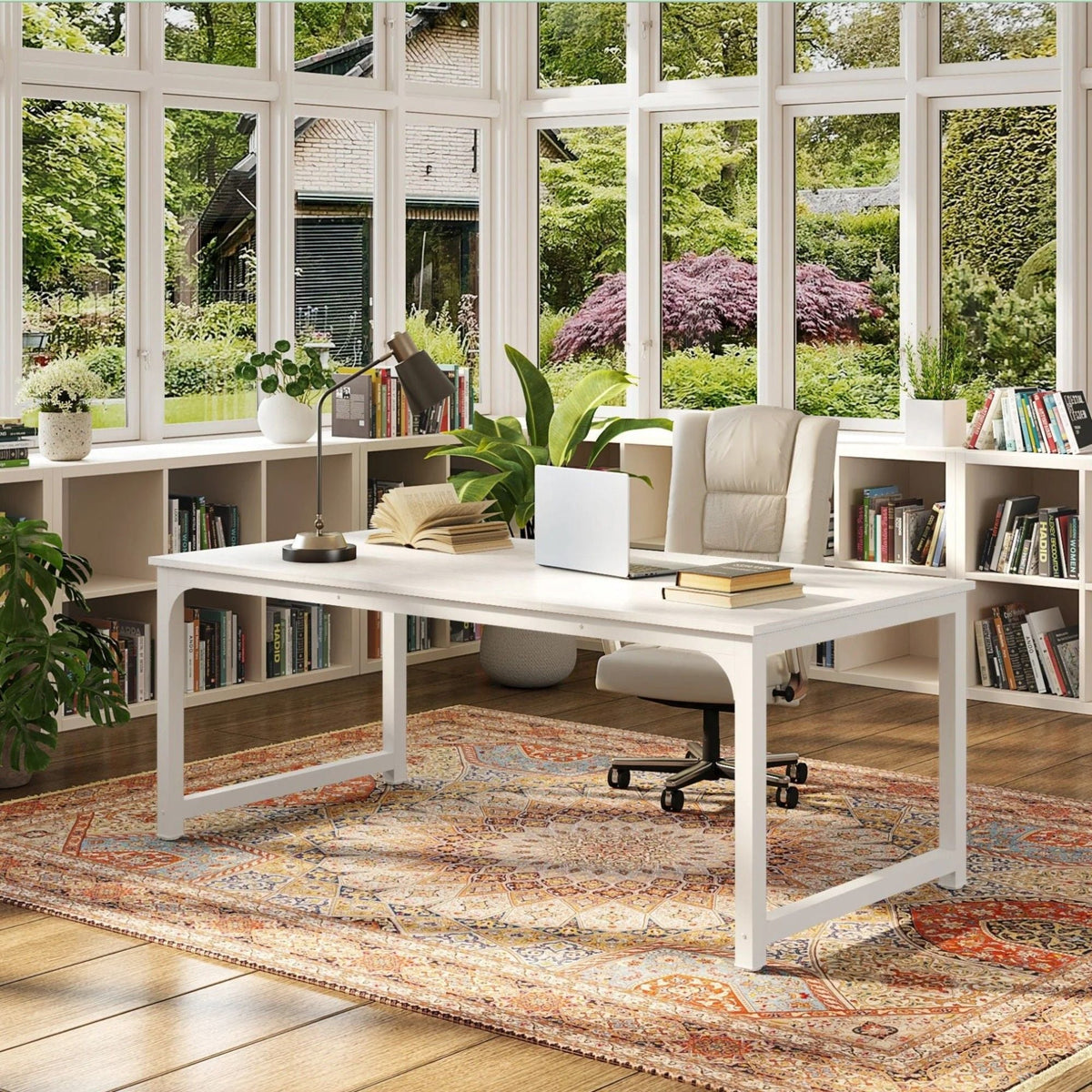 Large Executive Desk with Thick Frame - White
