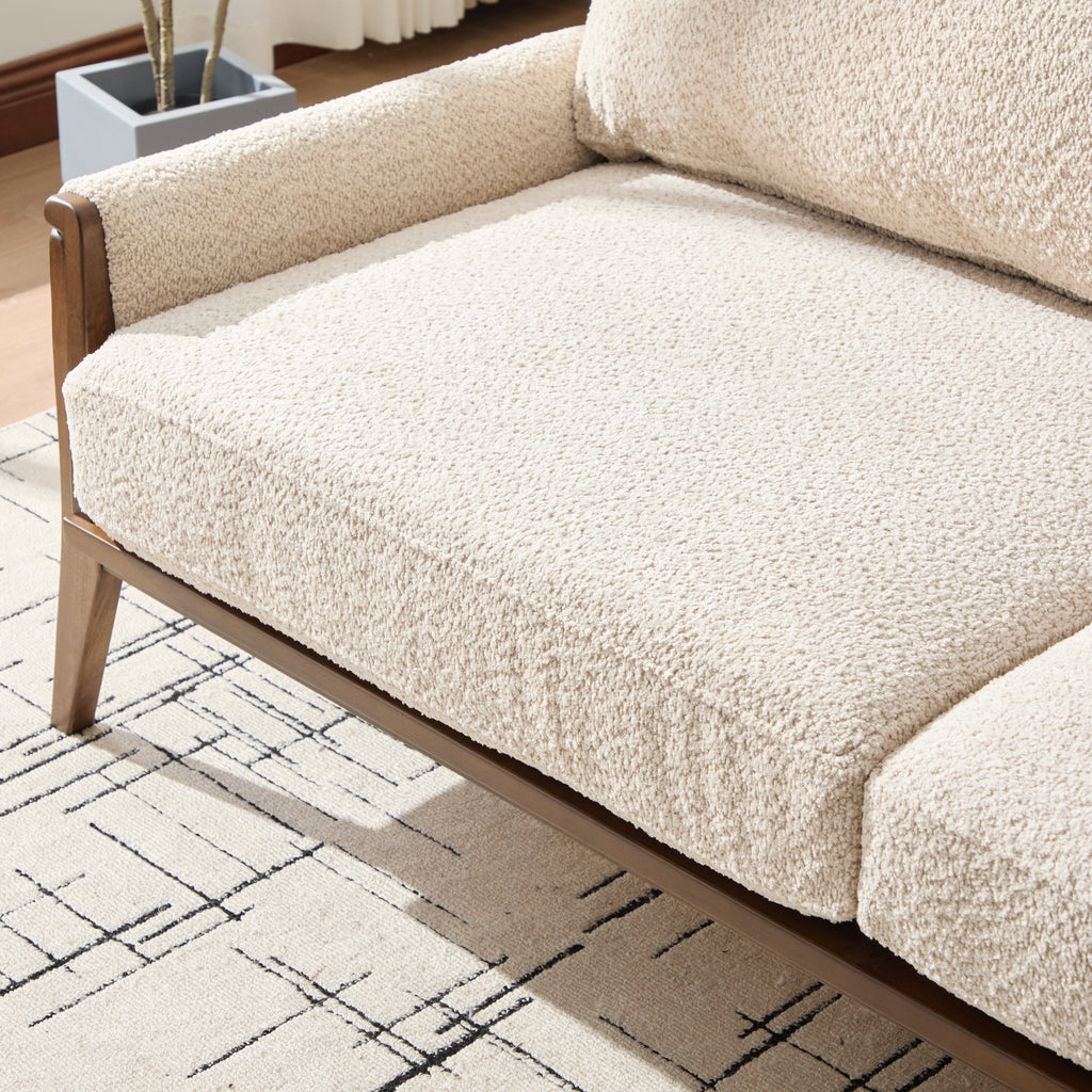 Mid-Century Modern Boucle Fabric Sofa with Solid Wood Frame