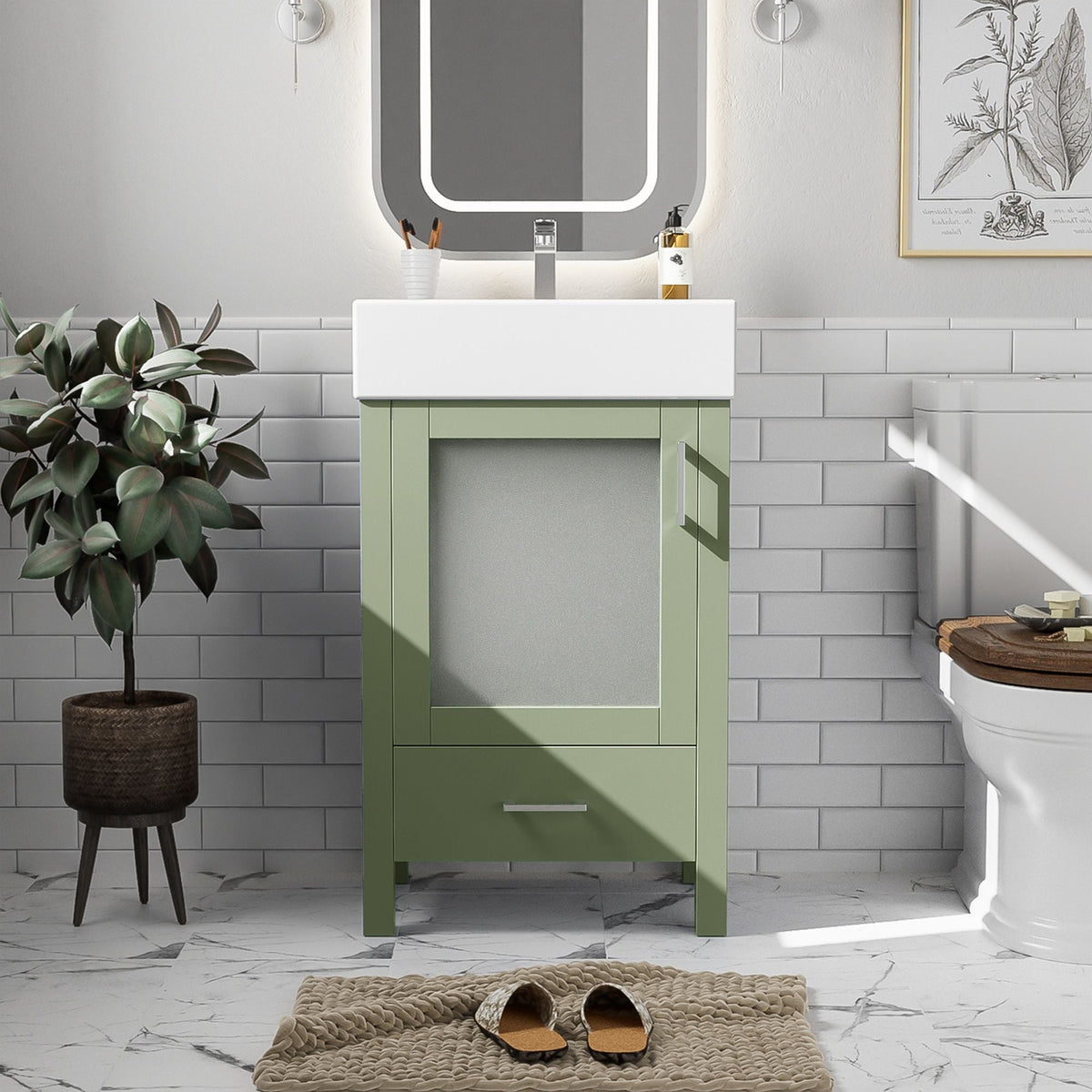 Bathroom Vanity with Ceramic Sink and Ample Storage - Blue, Green, or Black