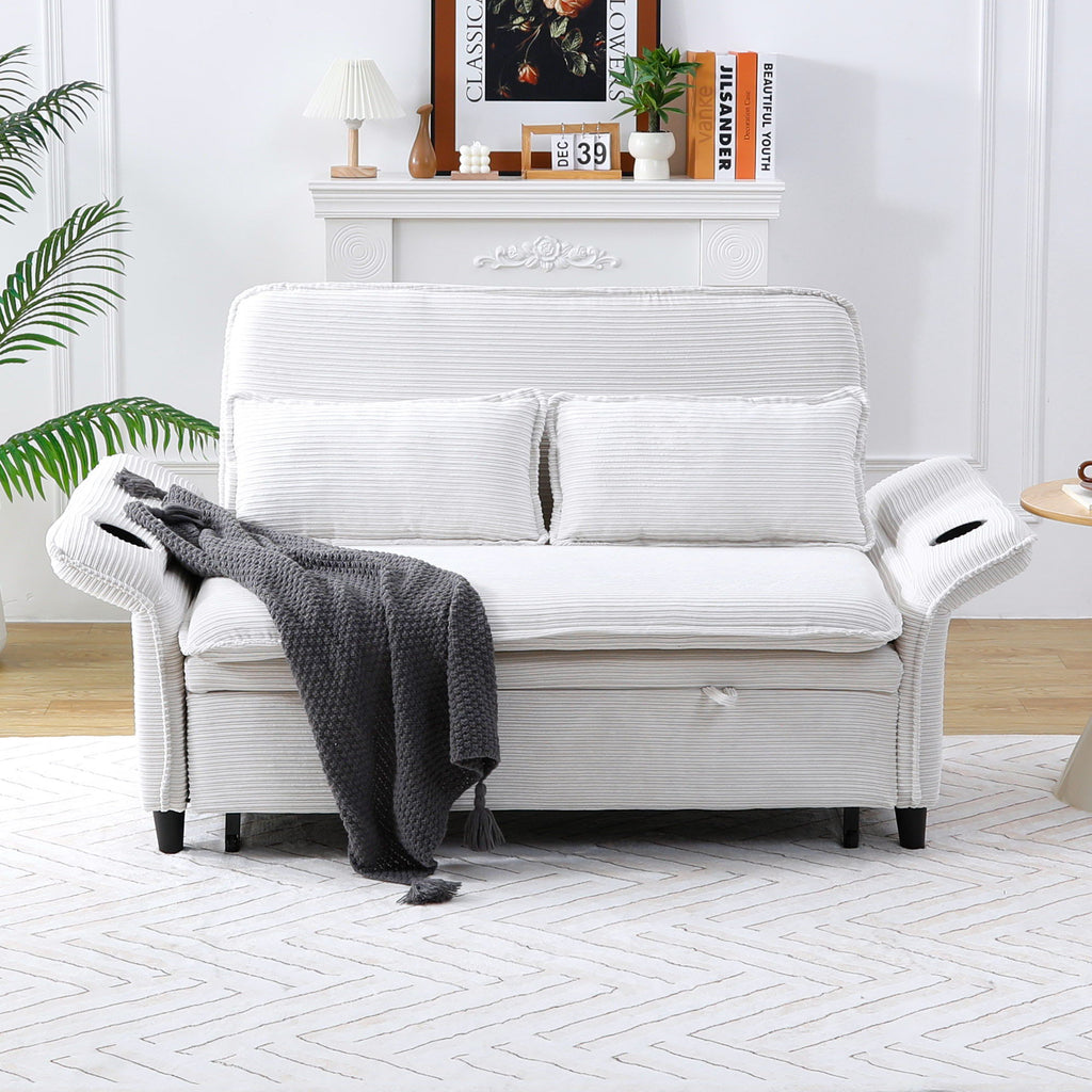 Modern Fabric Sofa Bed with Adjustable Armrests and Backrests - Multiple Colors
