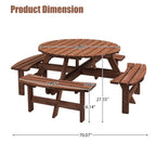 8 Person Wooden Picnic Table with Umbrella Hole - Brown