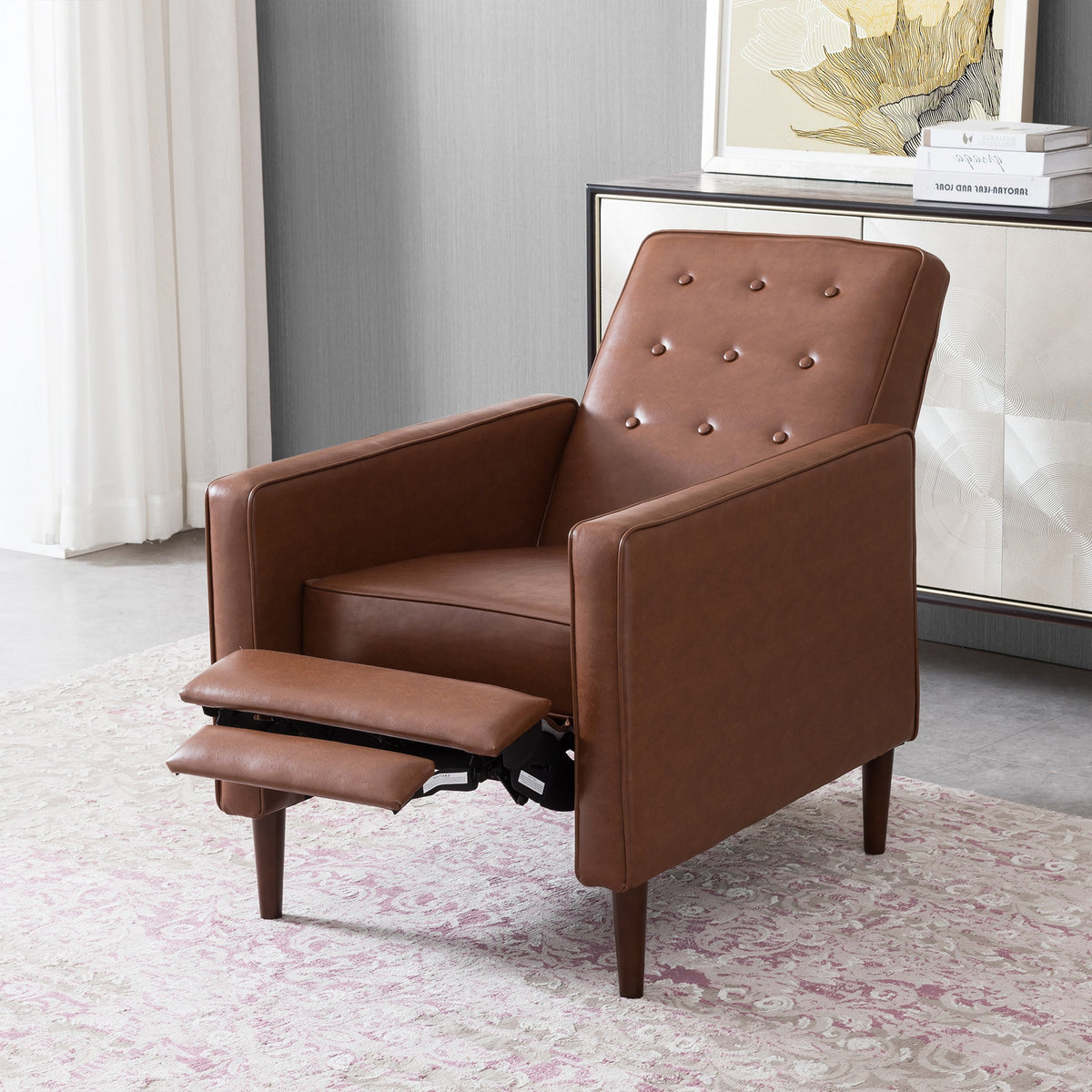 Mid-Century Modern Fabric Recliner Chair with Thick Cushions - Multiple Colors