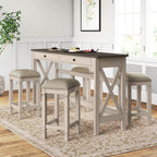 Antique White Console Table 5 Piece Dining Set with Storage Drawers