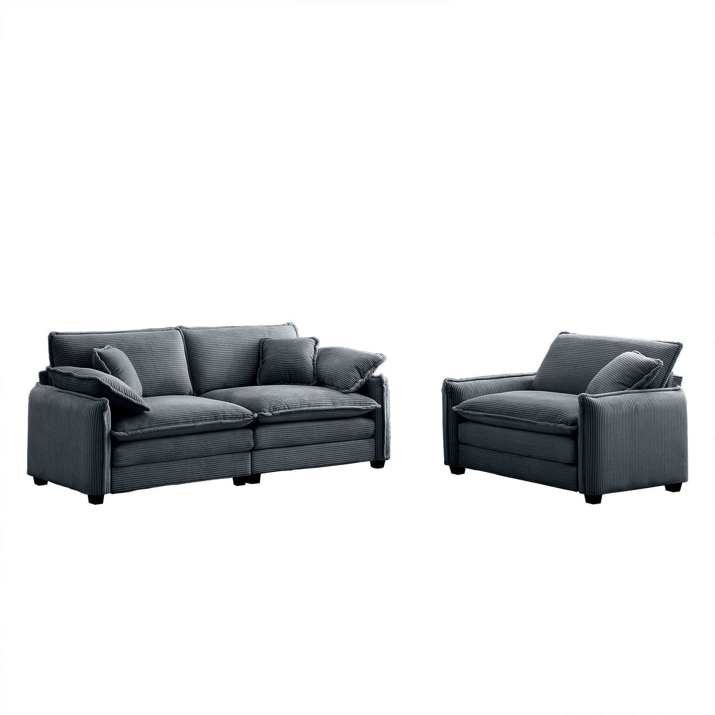 Modern Corduroy Sofa Set with Two Pieces - Grey or Green