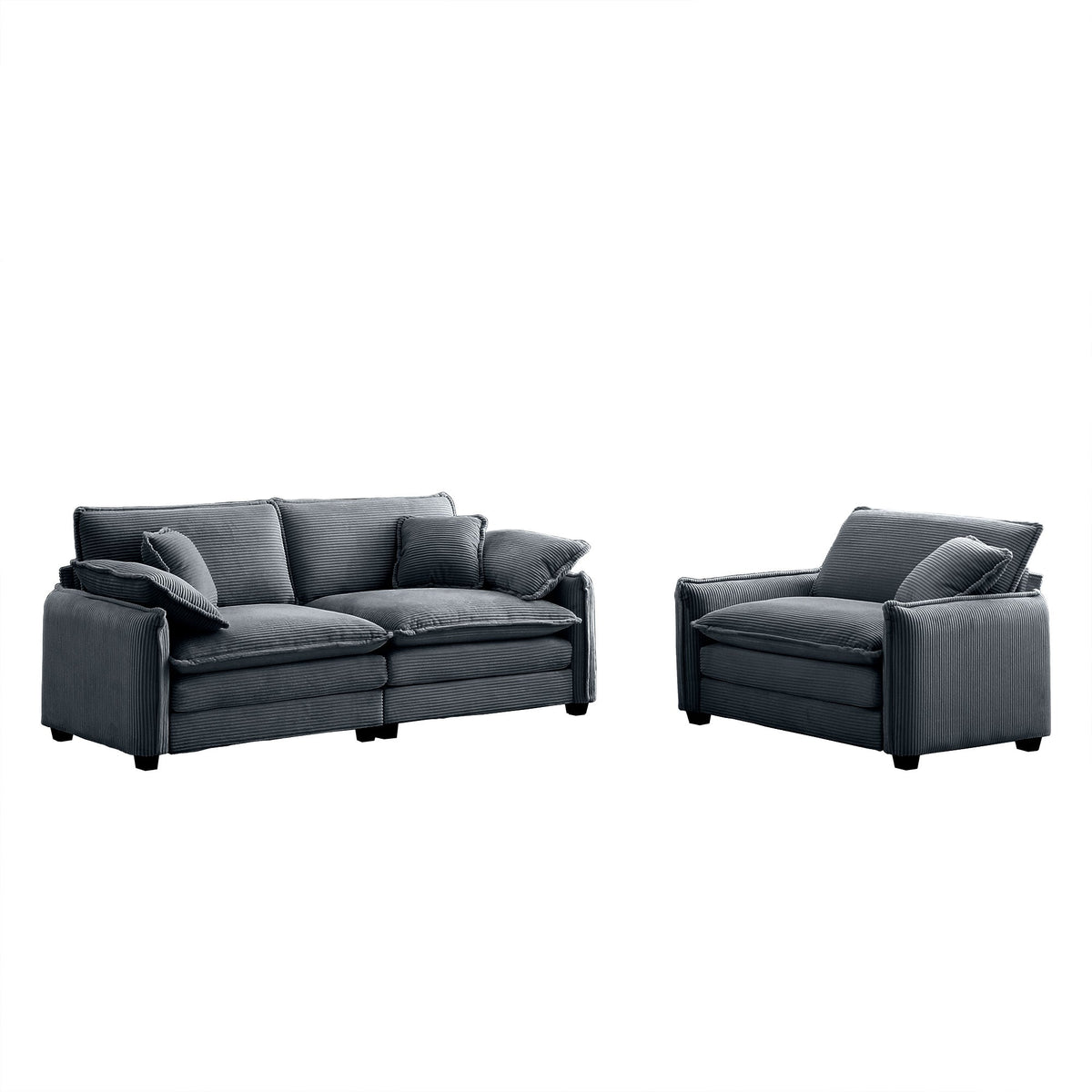 Modern Corduroy Sofa Set with Two Pieces - Grey or Green