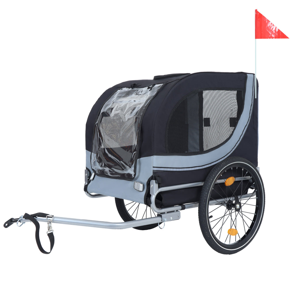 Large Folding Bike Trailer for Dogs with Mesh Ventilation - Gray