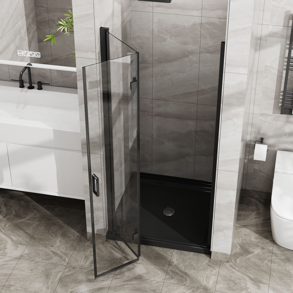 Frameless Glass Shower Door Bifold with Zinc Alloy Handle - Pearl Silver or Black