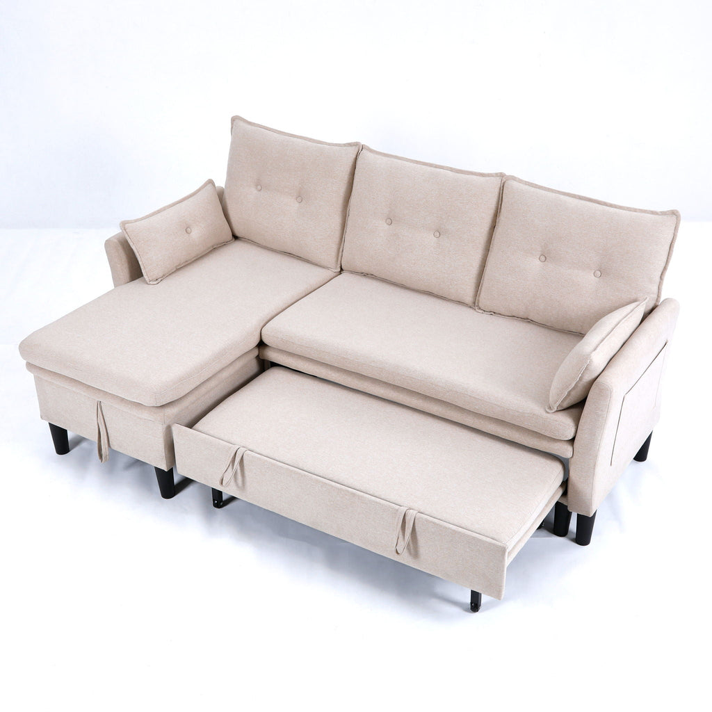 Reversible Chaise Sleeper Sectional Sofa with Storage - Cotton-Linen Upholstery