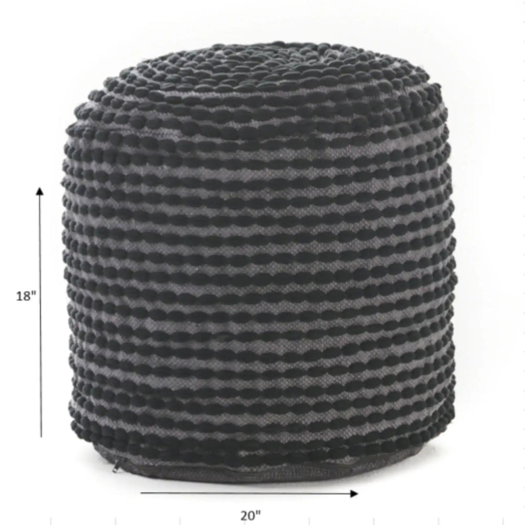 Handcrafted Cylindrical Accent Pouf with Water Resistant Fabric - White, Green, Black