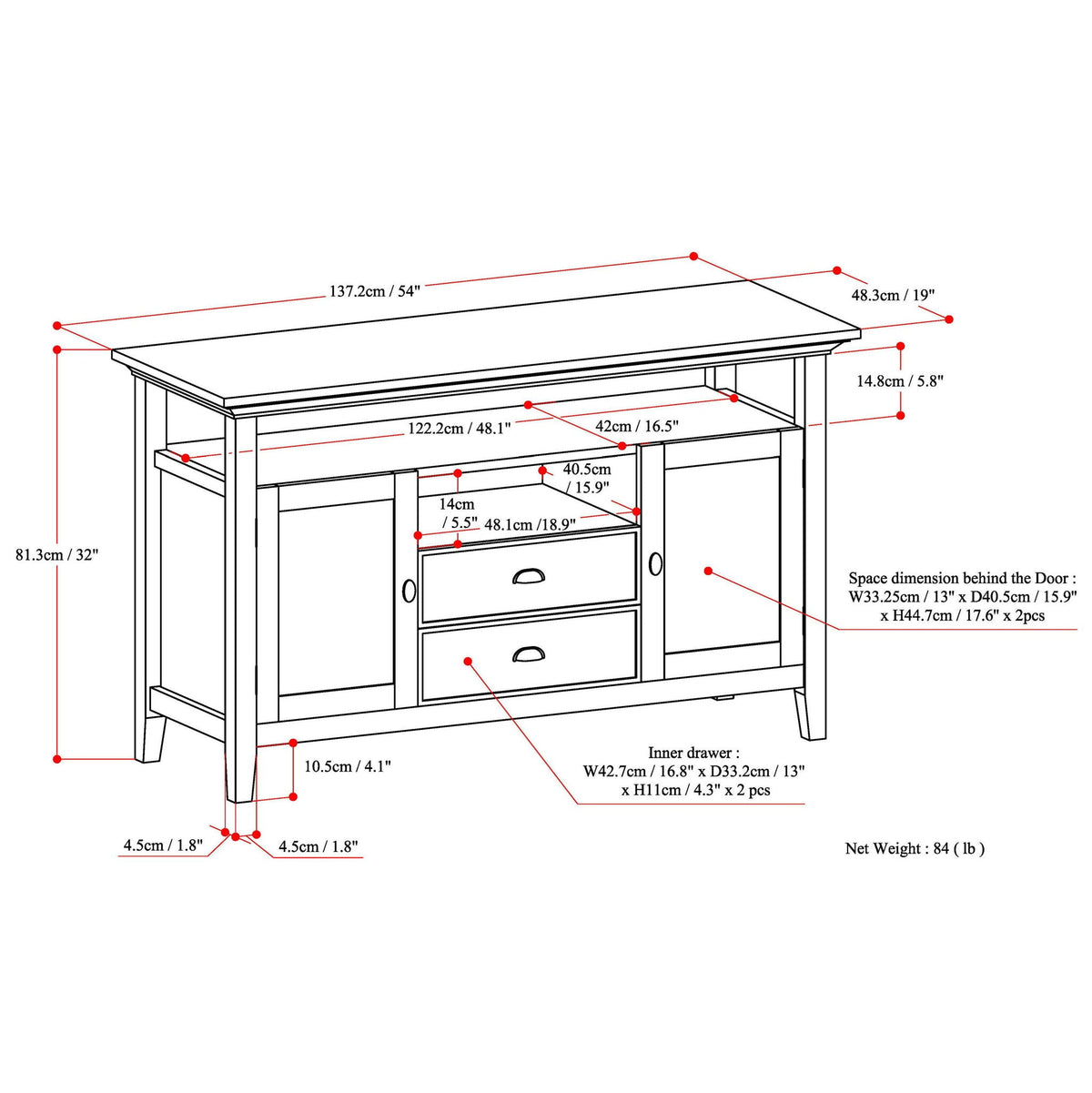 Tall TV Media Stand with Adjustable Storage - Rustic Natural Aged Brown