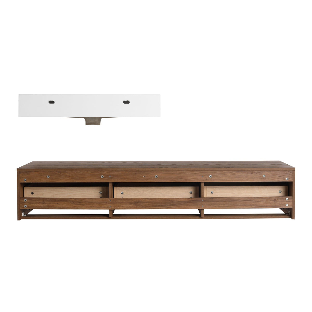 Modern Wall Mounted Bathroom Vanity with Resin Sink and Side Cabinet - Brown Ebony