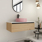 36" Wall-Mounted Bathroom Vanity with Soft-Close Drawer and Ceramic Sink - Light Coffee