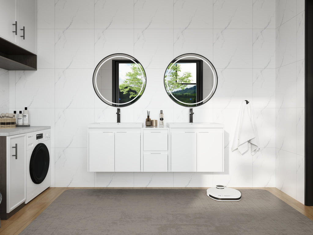 60" Bathroom Vanity with Resin Sink and Soft Close Doors - Glossy White