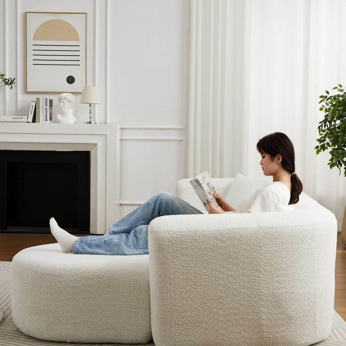 Modular Sectional Sofa with Curved Back - Beige