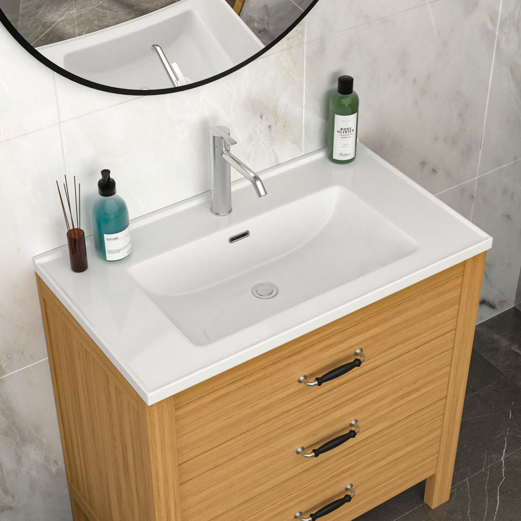 Modern Rectangular Vanity Top with Overflow – White