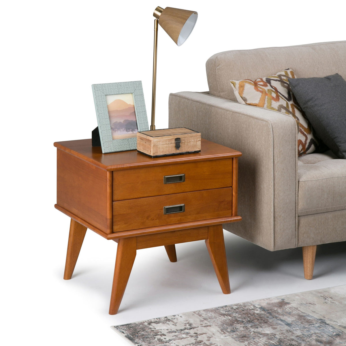 Handcrafted Mid Century End Table with Drawer – White, Dark Brown, or Light Brown