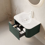 DINA 30" Bathroom Vanity with Floating Curved Edges and Crystal Glass Basin - Sintered Stone Top