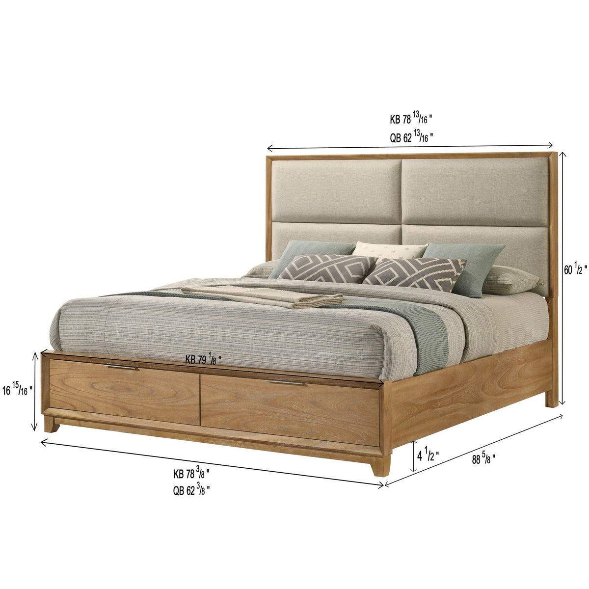 Contemporary Storage Platform Bed with Ultra Plush Headboard - Light Brown