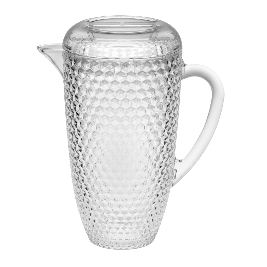 Diamond Cut Unbreakable Plastic Water Pitcher with Lid - Blue or Pink