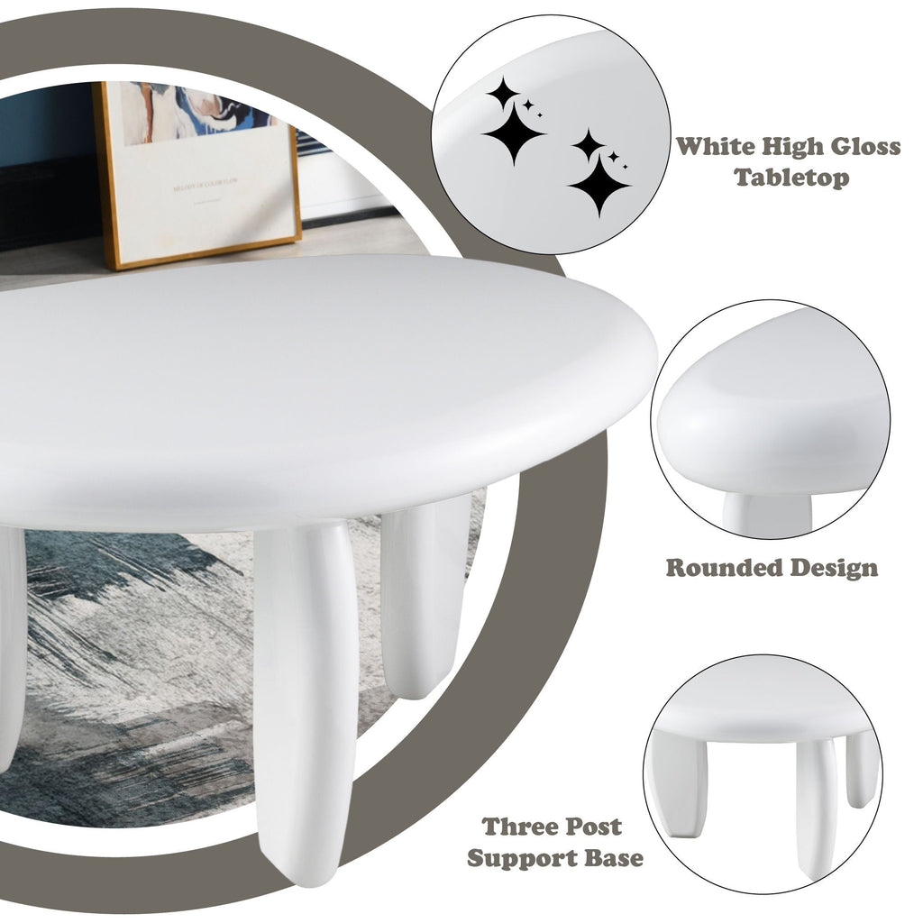 High Gloss End Table with Durable Synthetic Wood - White