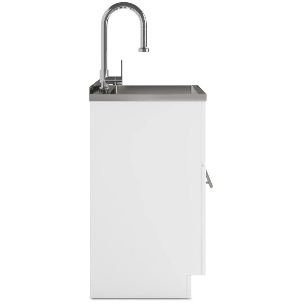 White Laundry Cabinet with Stainless Steel Sink and Faucet
