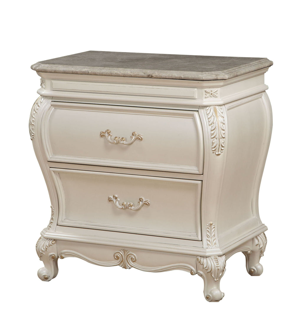 Chantelle Nightstand With Granite Top - White