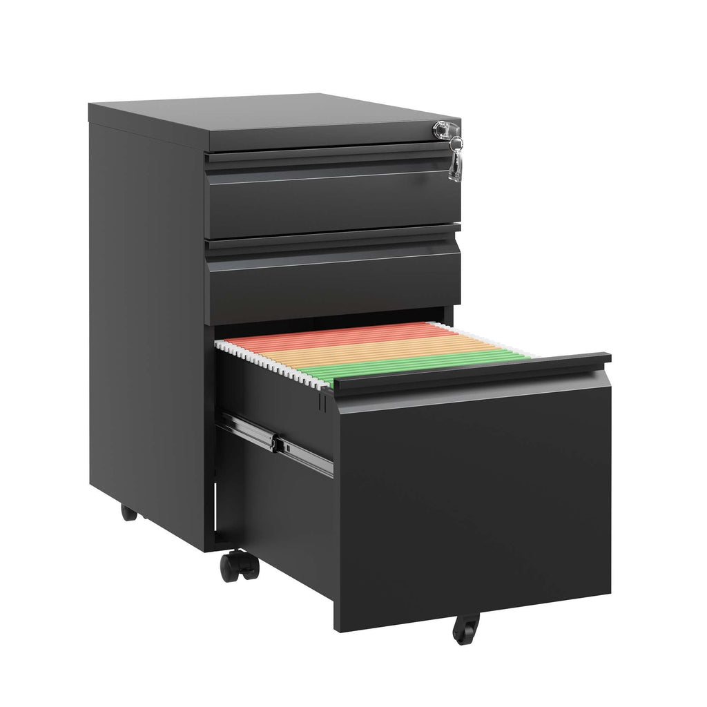 Metal Drawer Mobile File Cabinet with Lock for Secure Organization - White or Black