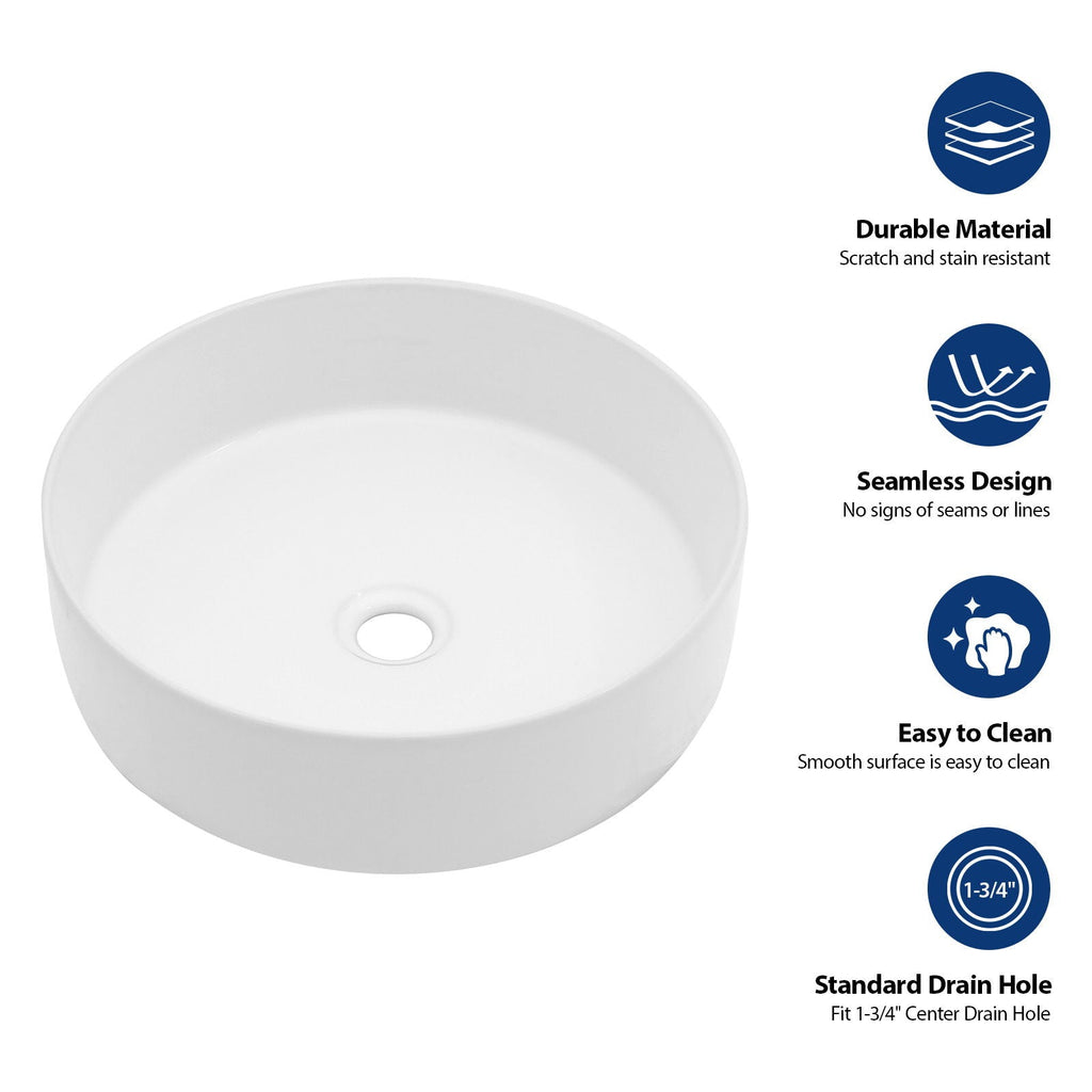 Ceramic Vessel Bathroom Sink with Stain Resistant Finish - White