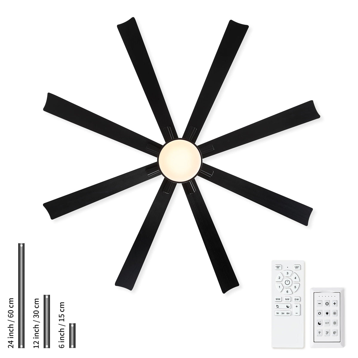 Large Ceiling Fan with Dimmable LED Light and Remote Control - Black or Dark Brown