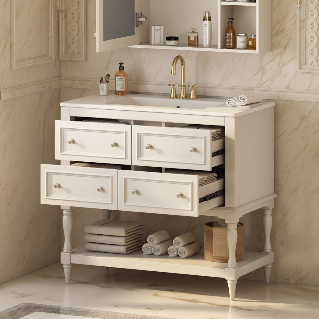 36" Bathroom Vanity Cabinet with Undermount Sink and 4 Drawers - Beige, Black, White