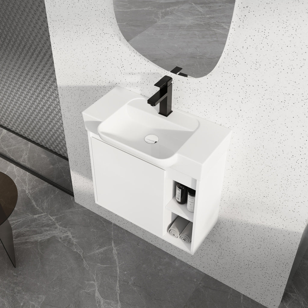 24'' Wall-Mounted Bathroom Vanity with Ceramic Sink - Glossy White