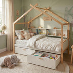 House Bed With Bookshelf Storage and Integrated Shelves - White