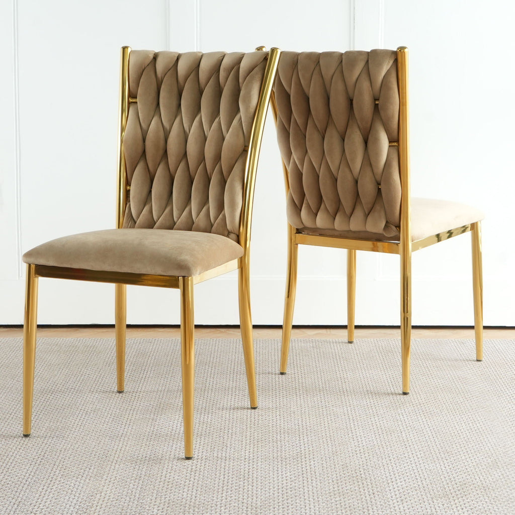 Modern Dining Chair Set with Plated Metal Legs - Multiple Colors
