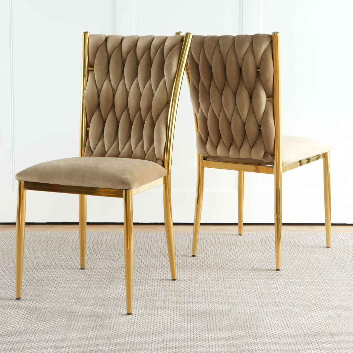 Modern Dining Chair Set with Plated Metal Legs - Multiple Colors