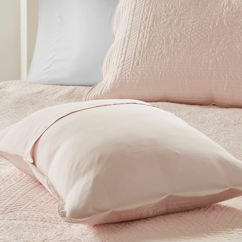 Reversible Scalloped Edge Quilt Set with Lightweight Microfiber - Blush