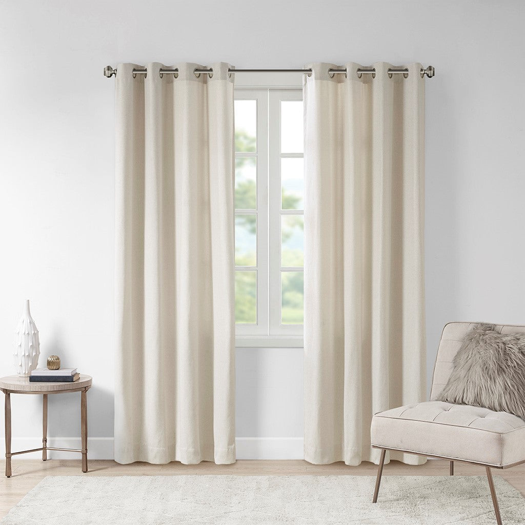 Plaid Rod Pocket and Back Tab Curtain Panel with Fleece Lining - Natural