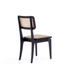 Solid Ash Wood Dining Chair Set with Rattan Cane Seat - Black or Light Brown