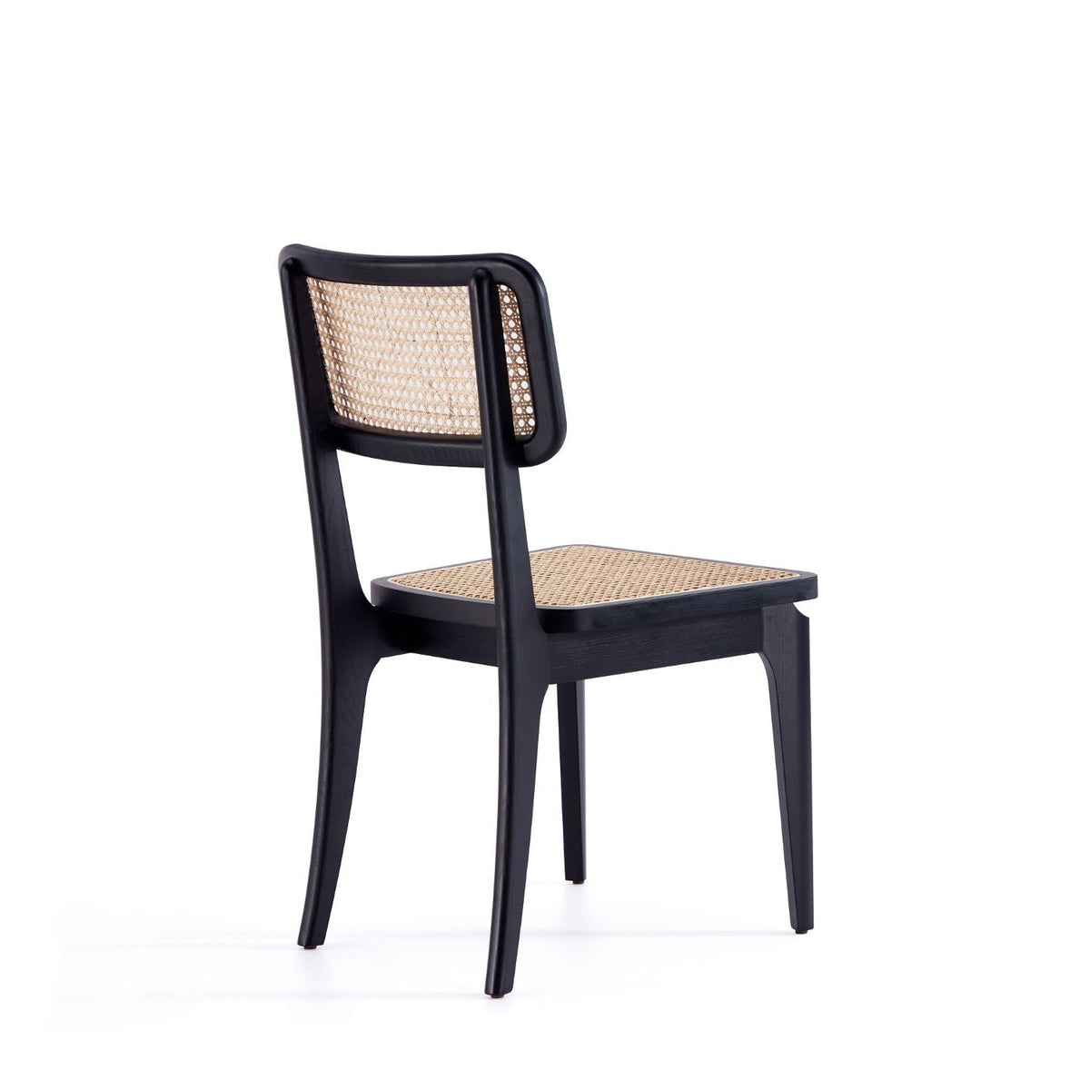 Solid Ash Wood Dining Chair Set with Rattan Cane Seat - Black or Light Brown