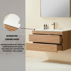 36" Wall Mounted Floating Single Vanity Cabinet with Ceramic Top - White