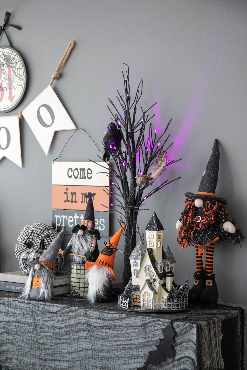 10.6"H Halloween Gnome Decor Set of 2 with Handcrafted Detail - Orange
