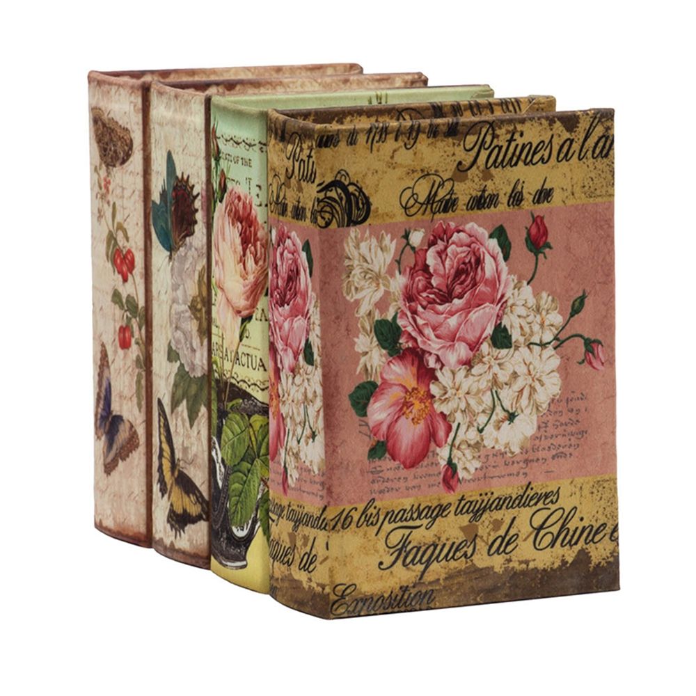 Multi-Color Book Boxes Set of 4 with Elegant Floral Design