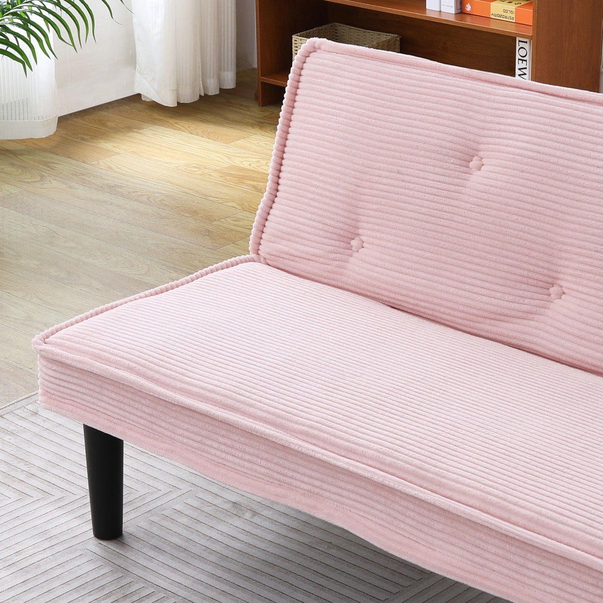 Versatile Sofa Bed with Solid Wood Frame - Pink, Beige, or Black