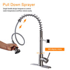 21" Commercial Kitchen Faucet with Dual Function Pull Down Sprayhead - Brushed Nickel