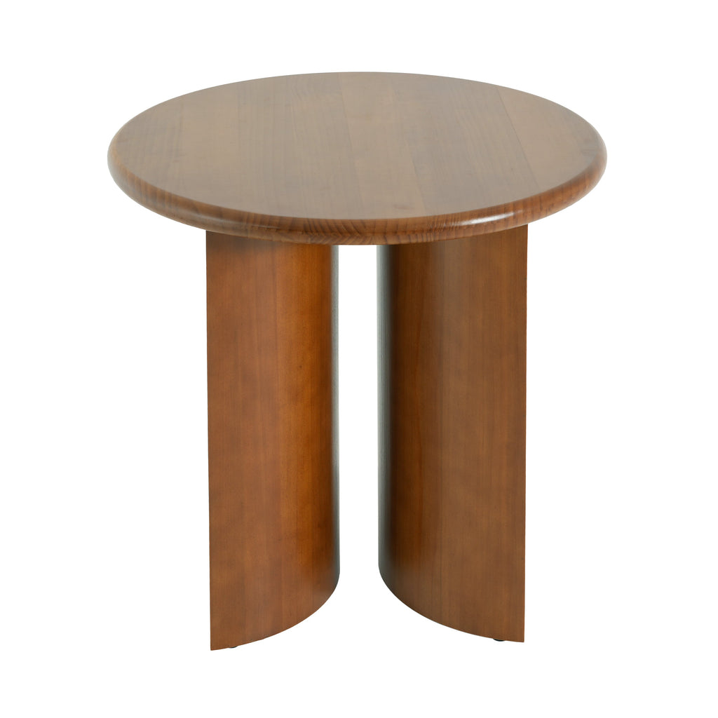 Walnut Finish Pine Wood Round Side Table with Fan-Shaped Legs - Walnut