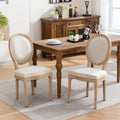 French Style Solid Wood Frame Dining Chair Set with Fabric Back - Beige or Dark Gray